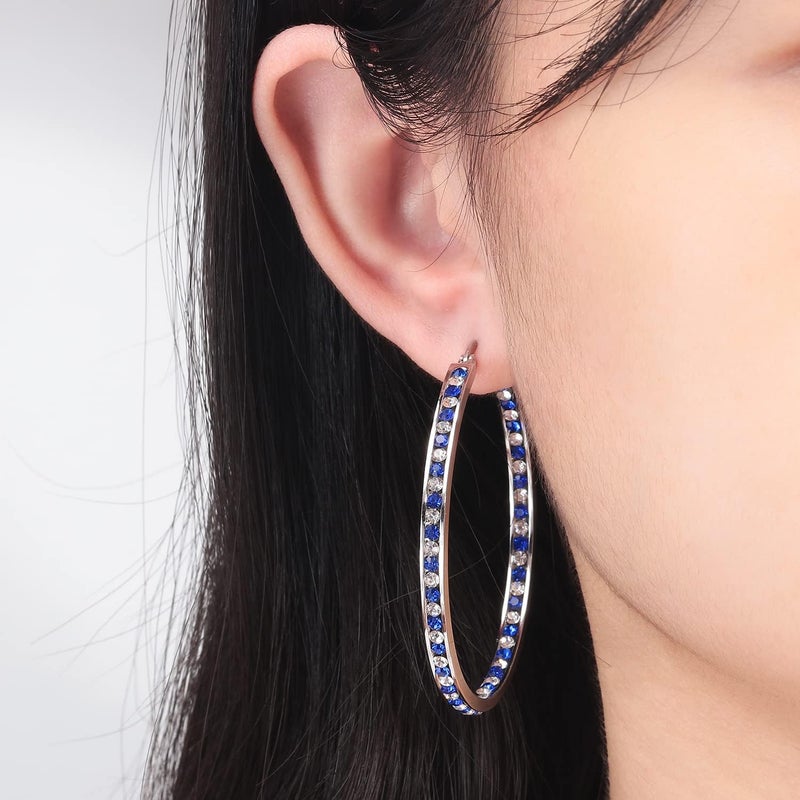 CiNily Mult-colors Crystal Stainless Steel Hoop Earring for Women Hypoallergenic Jewelry for Sensitive Ears Large Big Hoop Earrings 2" - Image 3
